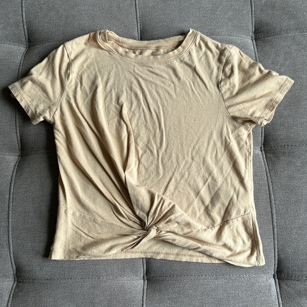 Hollister Beige/Yellow Short Sleeve Cropped Tee